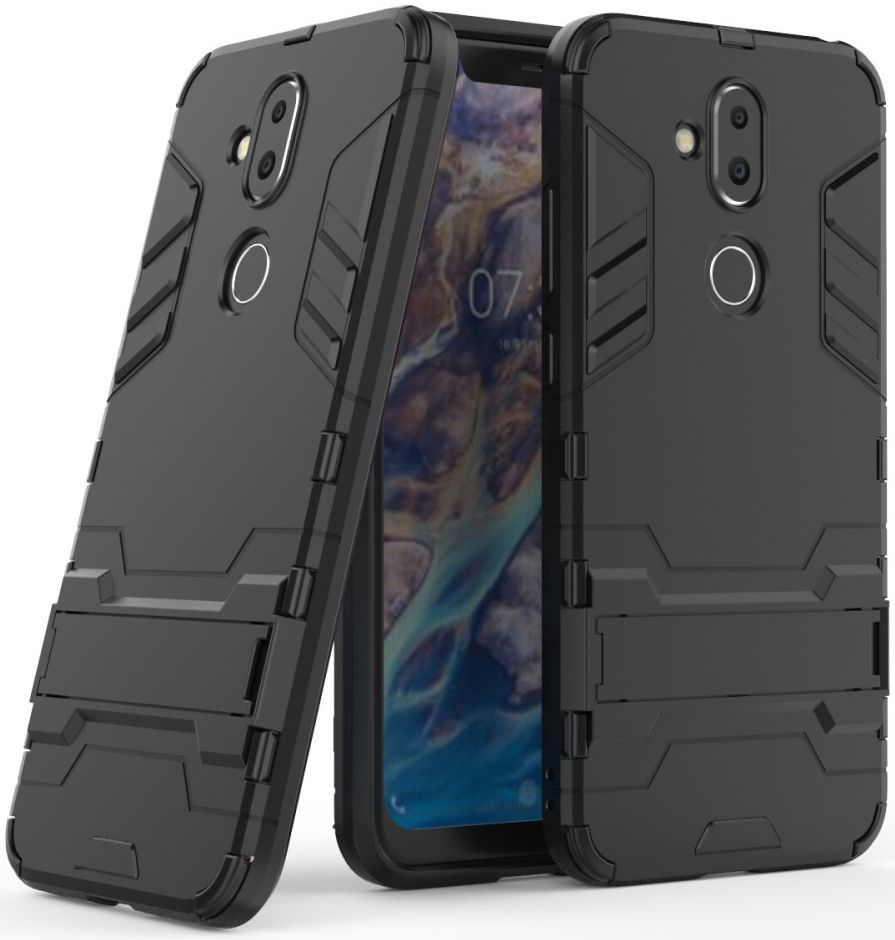 Nokia 8.1 Hybride Hoesje met Standaard Zwart afbeelding 2