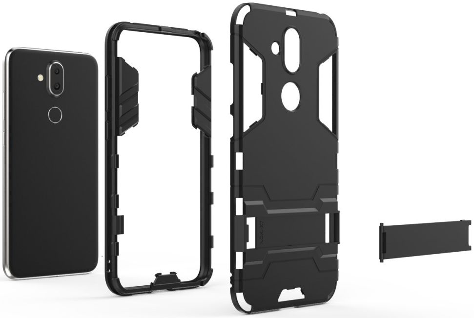 Nokia 8.1 Hybride Hoesje met Standaard Zwart afbeelding 4