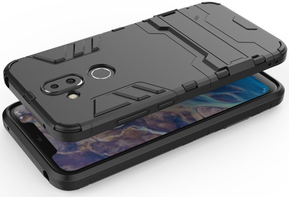 Nokia 8.1 Hybride Hoesje met Standaard Zwart afbeelding 5
