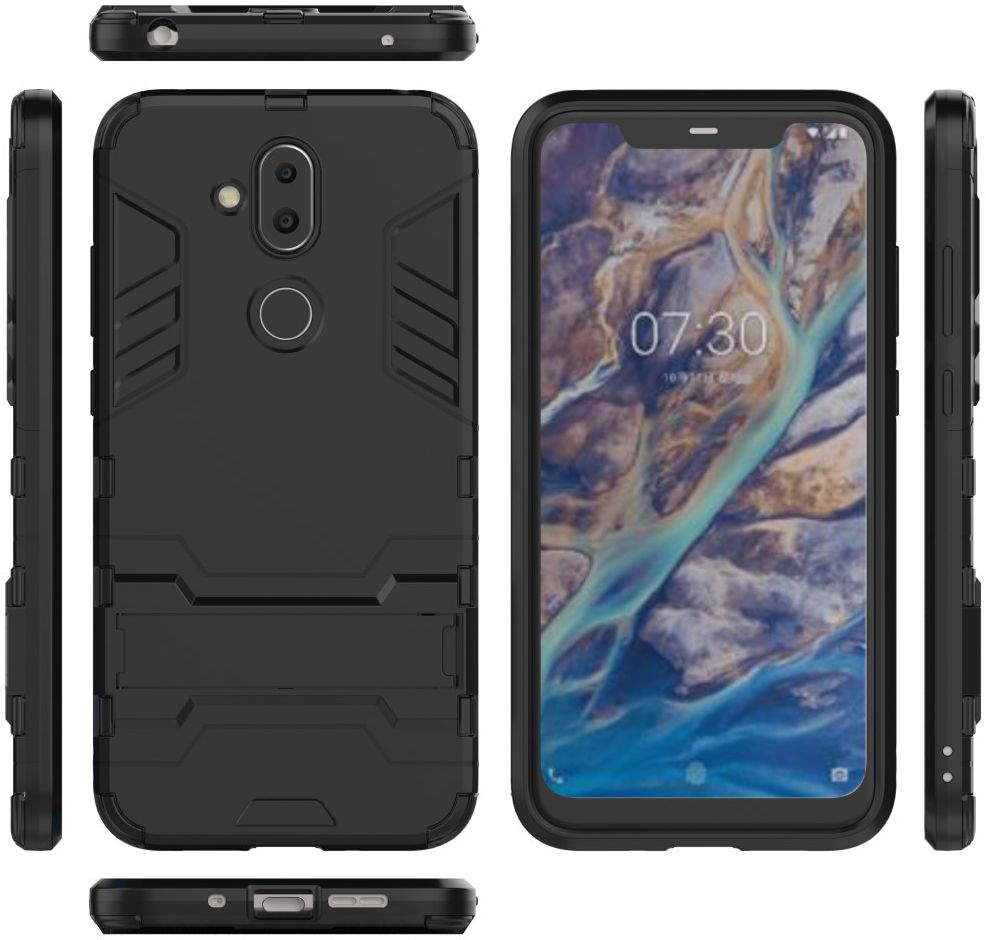 Nokia 8.1 Hybride Hoesje met Standaard Zwart afbeelding 7