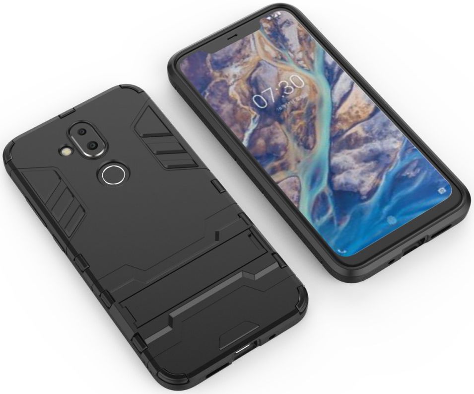 Nokia 8.1 Hybride Hoesje met Standaard Zwart afbeelding 9