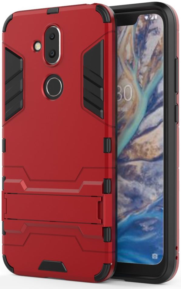 Nokia 8.1 Hybride Hoesje met Standaard Rood afbeelding 1
