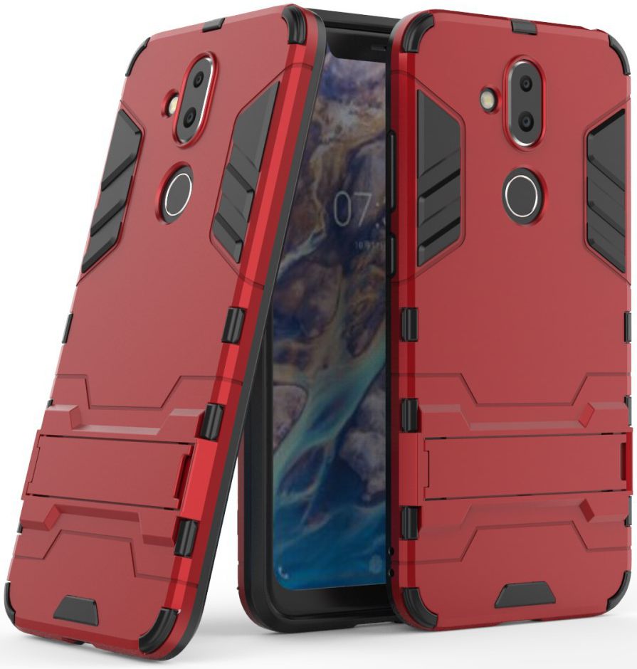 Nokia 8.1 Hybride Hoesje met Standaard Rood afbeelding 2