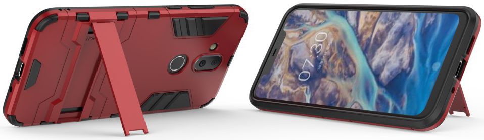 Nokia 8.1 Hybride Hoesje met Standaard Rood afbeelding 3