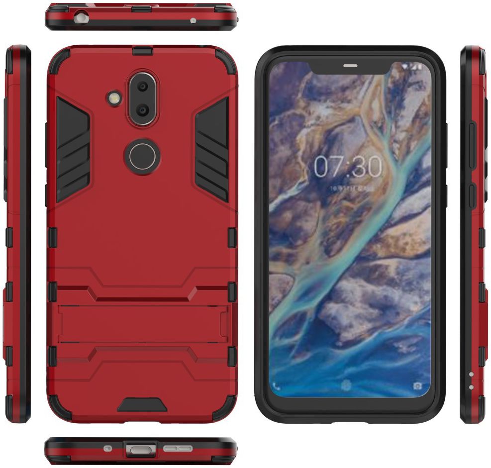 Nokia 8.1 Hybride Hoesje met Standaard Rood afbeelding 4