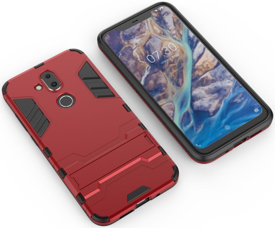 Nokia 8.1 Hybride Hoesje met Standaard Rood afbeelding 5