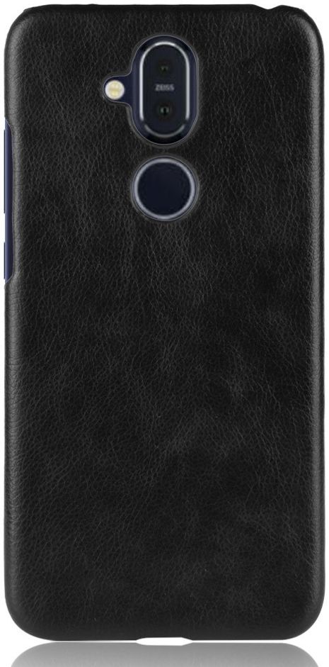 Nokia 8.1 Hoesje met Kunstleer Coating Zwart afbeelding 1