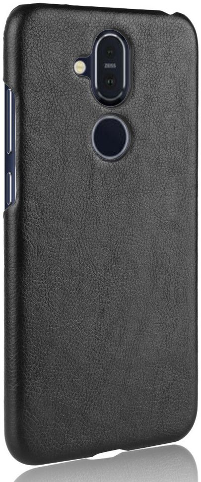 Nokia 8.1 Hoesje met Kunstleer Coating Zwart afbeelding 3
