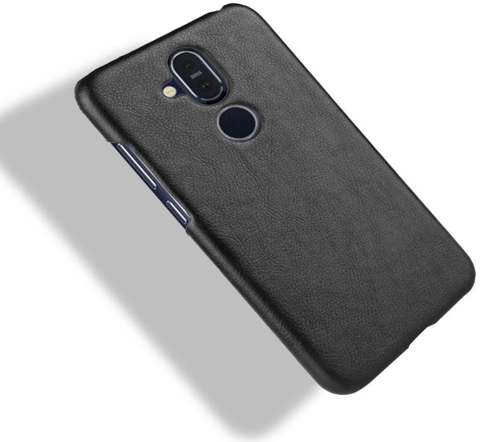 Nokia 8.1 Hoesje met Kunstleer Coating Zwart afbeelding 4