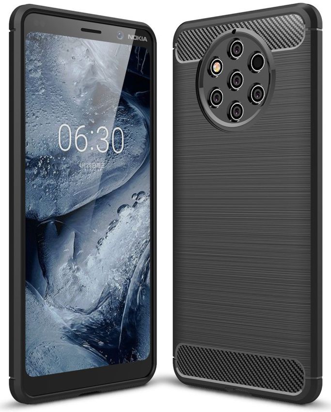 Nokia 9 PureView Geborsteld TPU Hoesje Zwart afbeelding 2