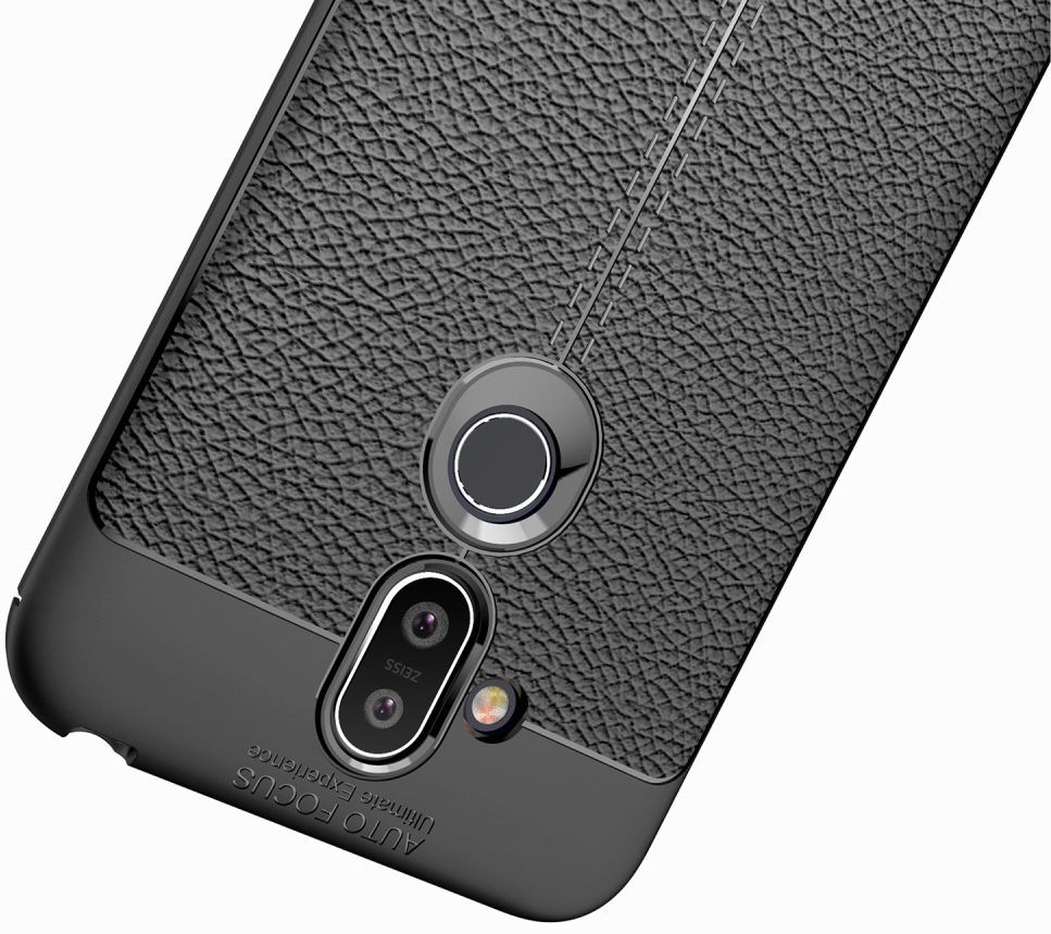 Nokia 8.1 Kunstleren Coating TPU Hoesje Zwart afbeelding 11