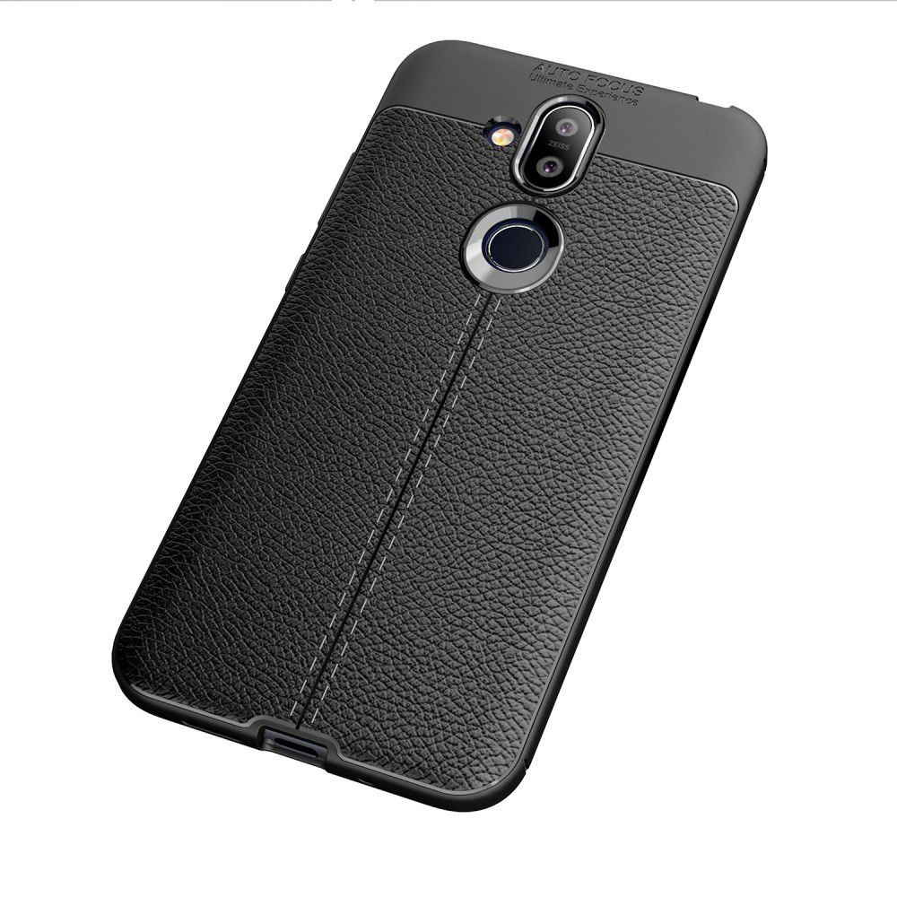 Nokia 8.1 Kunstleren Coating TPU Hoesje Zwart afbeelding 12