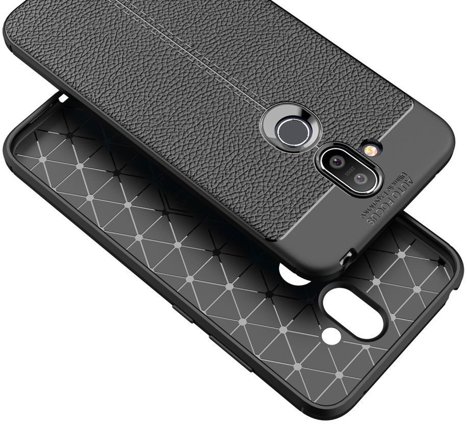 Nokia 8.1 Kunstleren Coating TPU Hoesje Zwart afbeelding 4