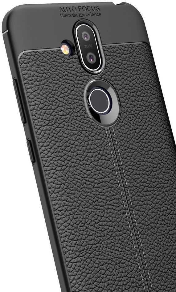 Nokia 8.1 Kunstleren Coating TPU Hoesje Zwart afbeelding 5