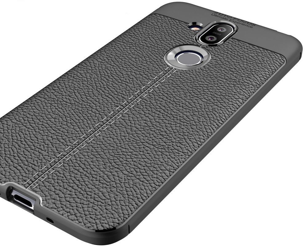 Nokia 8.1 Kunstleren Coating TPU Hoesje Zwart afbeelding 6