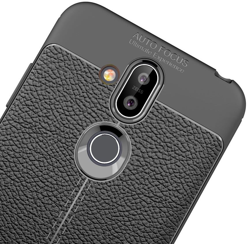 Nokia 8.1 Kunstleren Coating TPU Hoesje Zwart afbeelding 7