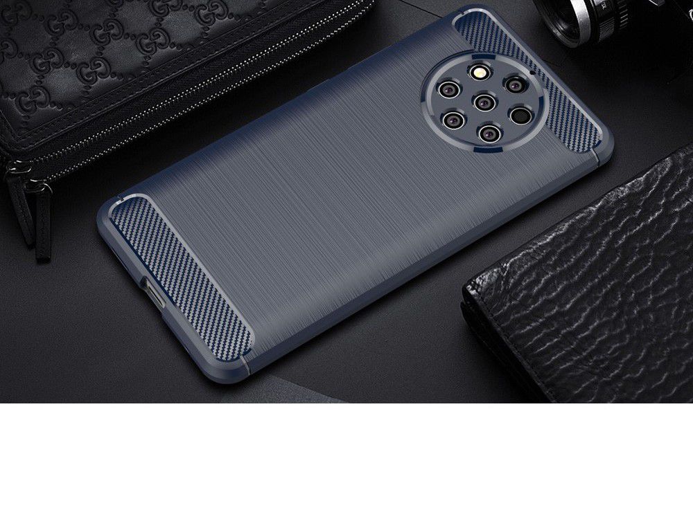 Nokia 9 PureView Geborsteld TPU Hoesje Blauw afbeelding 4