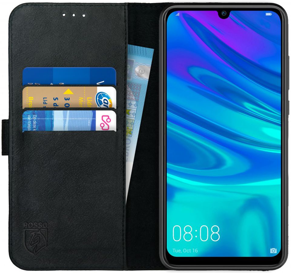 Rosso Deluxe Huawei P Smart 2019 Hoesje Echt Leer Book Case Zwart afbeelding 1