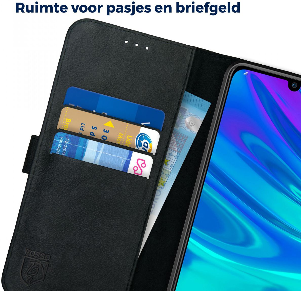 Rosso Deluxe Huawei P Smart 2019 Hoesje Echt Leer Book Case Zwart afbeelding 8