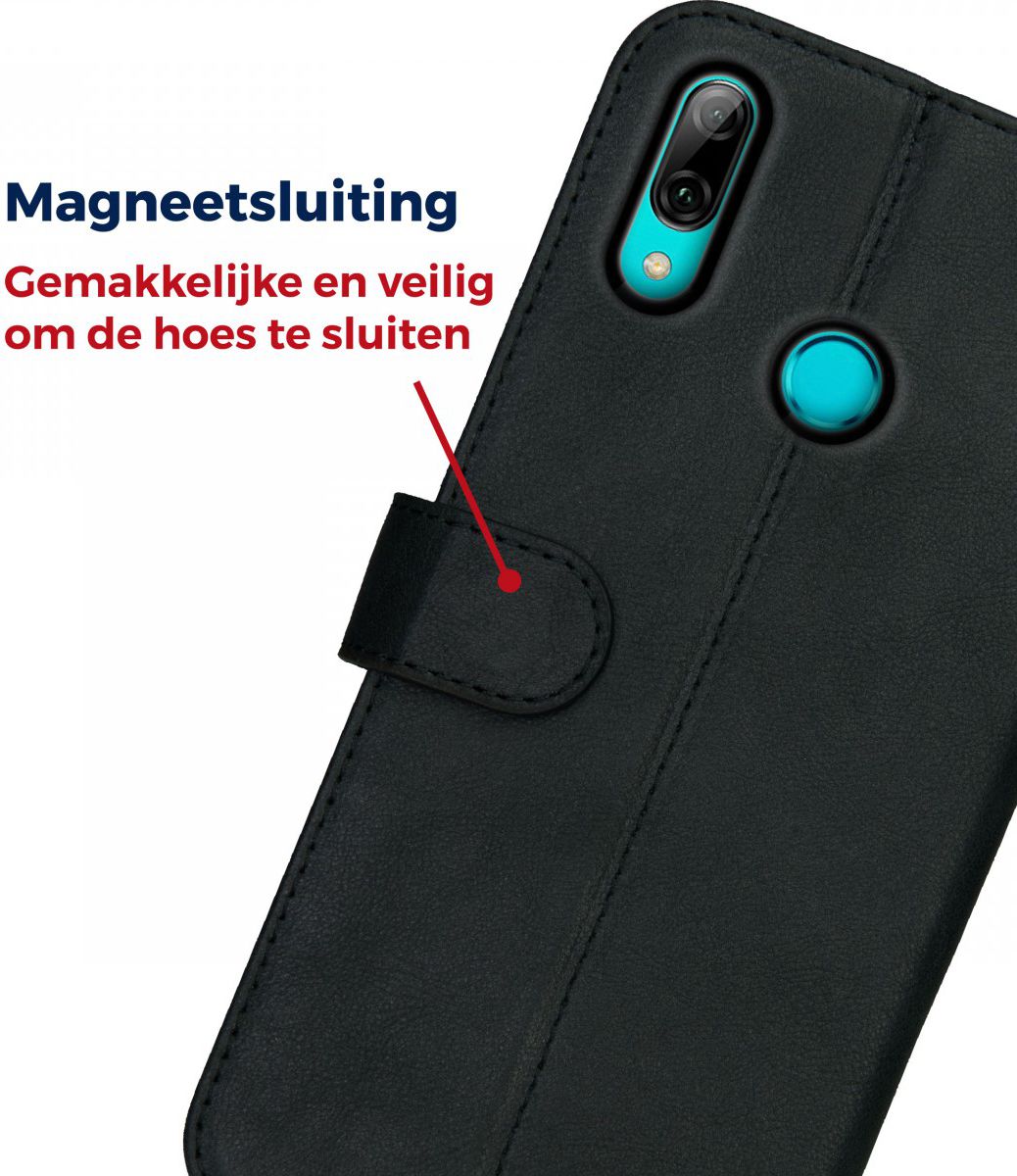 Rosso Deluxe Huawei P Smart 2019 Hoesje Echt Leer Book Case Zwart afbeelding 6