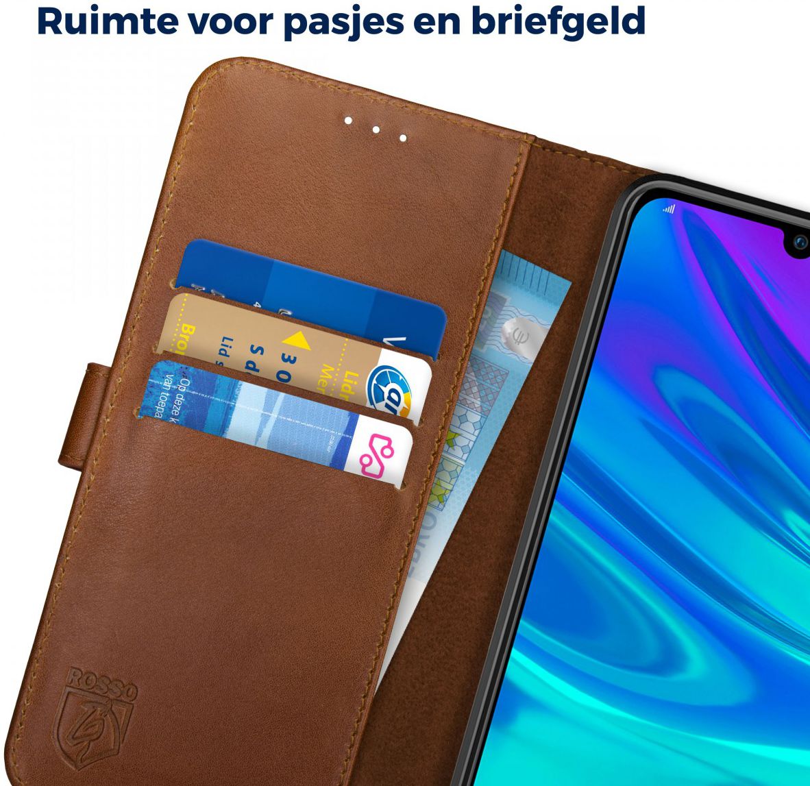 Rosso Deluxe Huawei P Smart 2019 Hoesje Echt Leer Book Case Bruin afbeelding 6