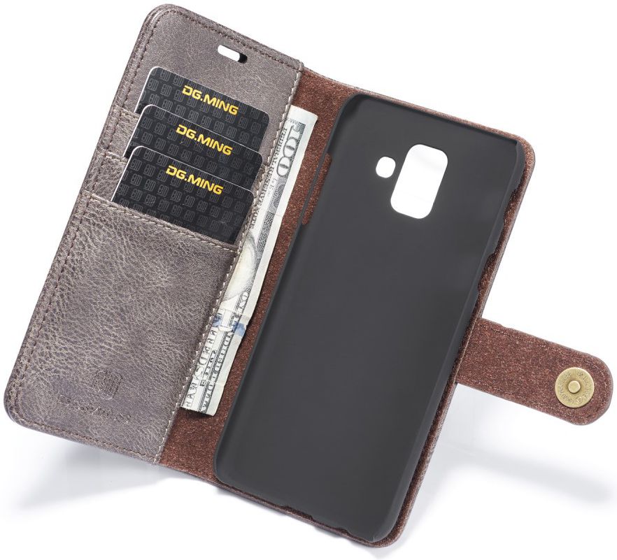 Samsung Galaxy A6 Leren 2-in-1 Bookcase en Back Cover Hoesje Grijs afbeelding 4
