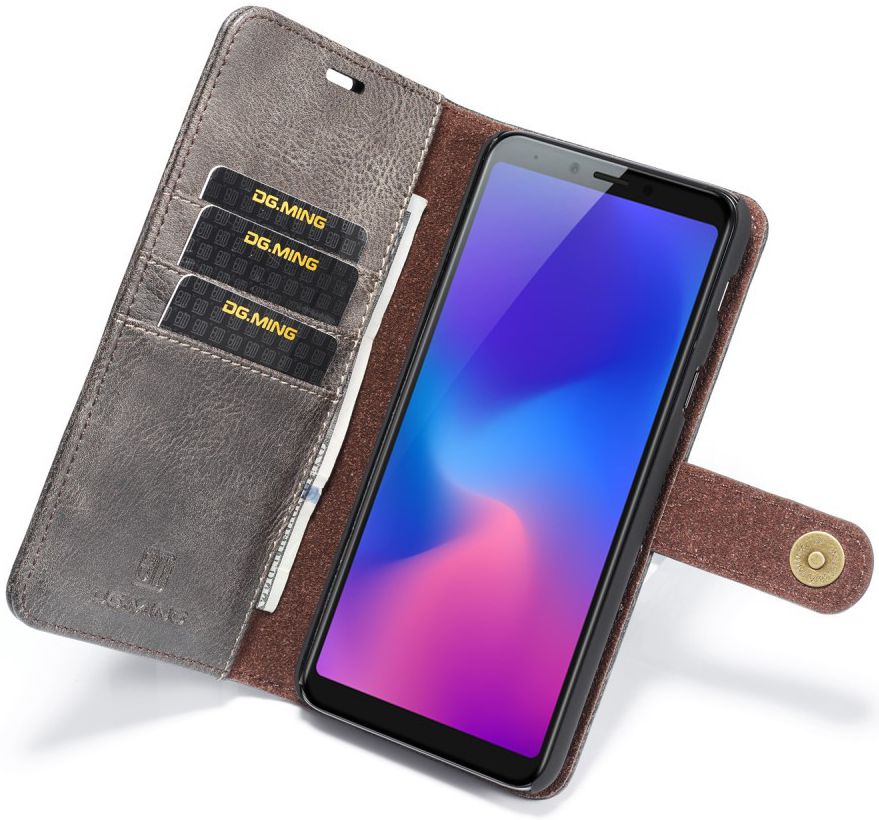 Samsung Galaxy A6 Plus Leren 2-in-1 Bookcase en Back Cover Grijs afbeelding 3