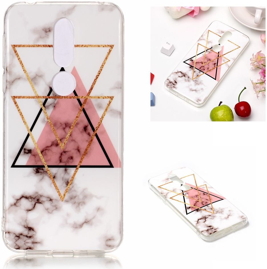 Nokia 7.1 Marmer Print TPU Hoesje Driehoeken afbeelding 2