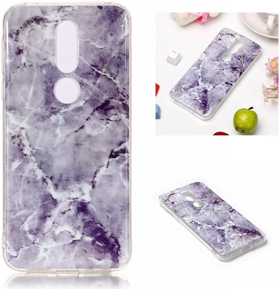 Nokia 7.1 Marmer Print TPU Hoesje Blauw afbeelding 2