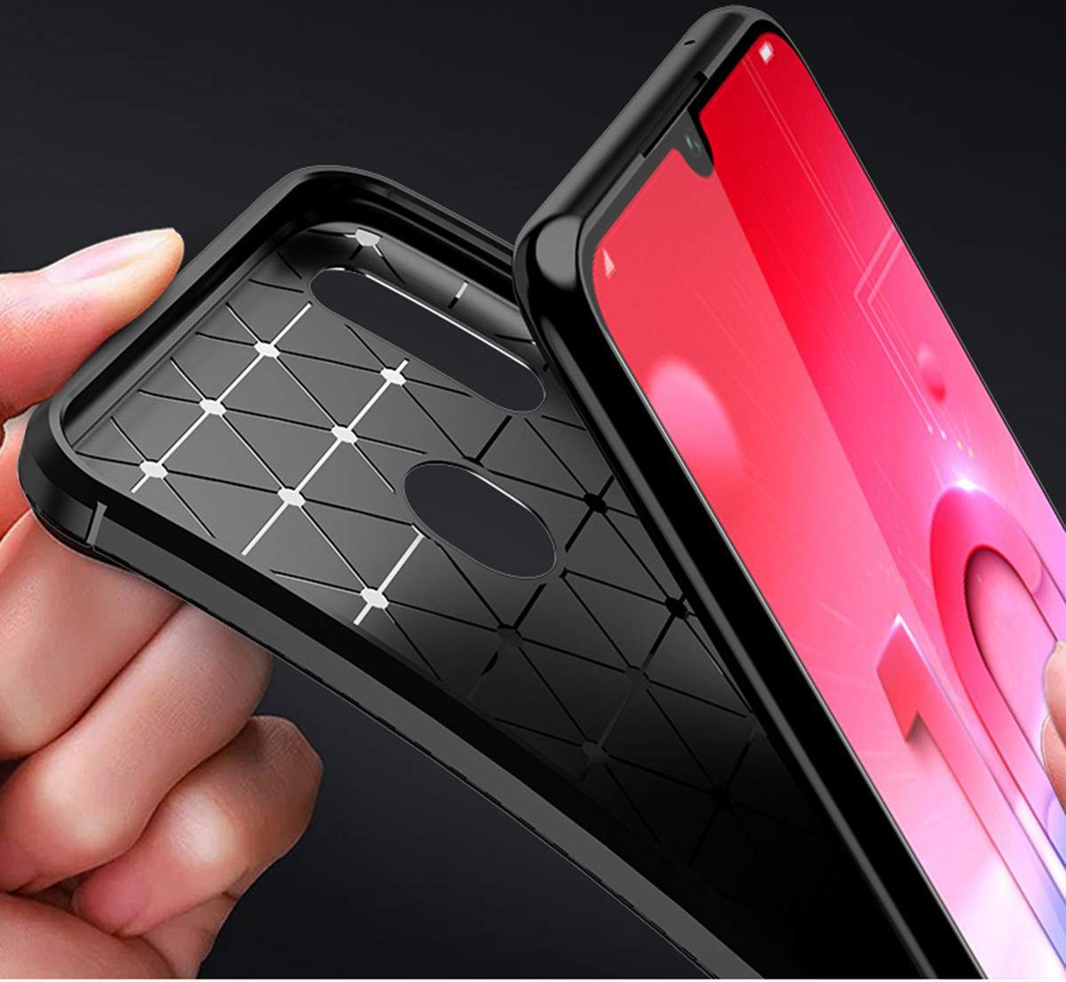 Huawei P Smart (2019) Siliconen Carbon Hoesje Blauw afbeelding 4