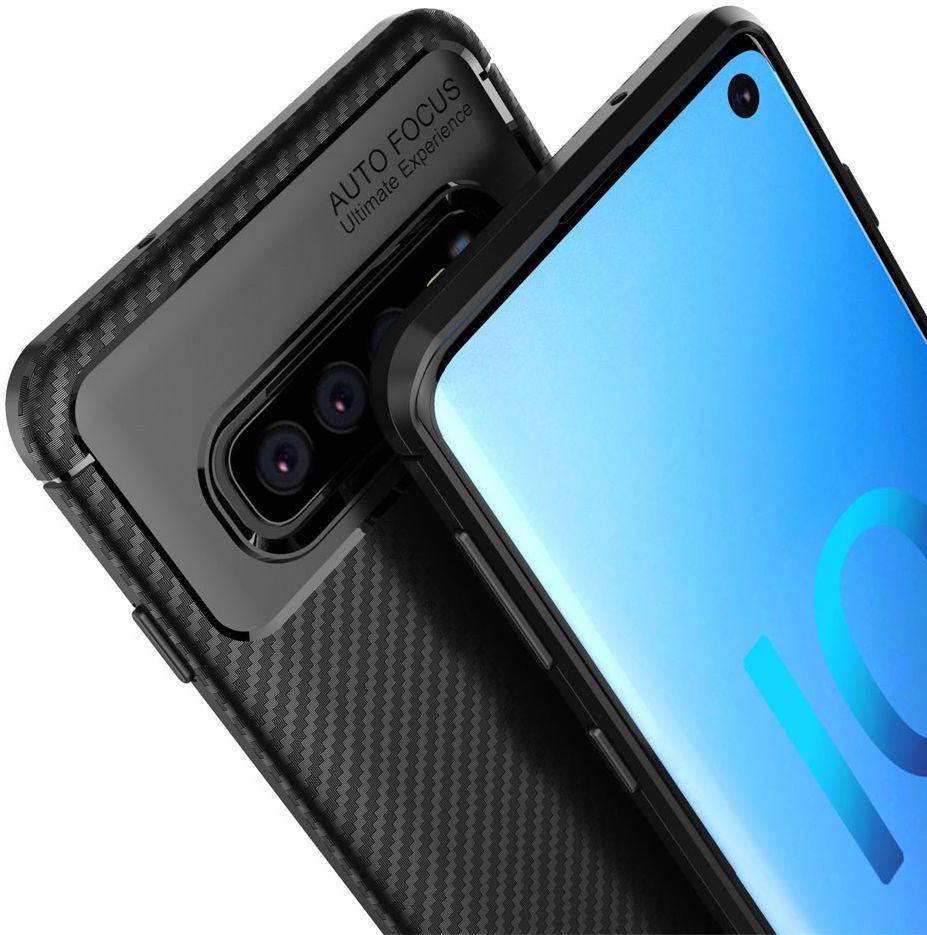 Samsung Galaxy S10 Siliconen Carbon Hoesje Zwart afbeelding 7