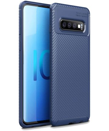 Samsung Galaxy S10 Siliconen Carbon Hoesje Blauw Hoesjes