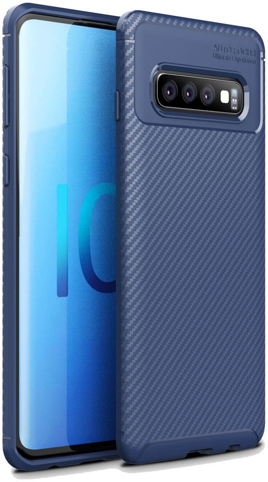 Samsung Galaxy S10 Siliconen Carbon Hoesje Blauw afbeelding 1