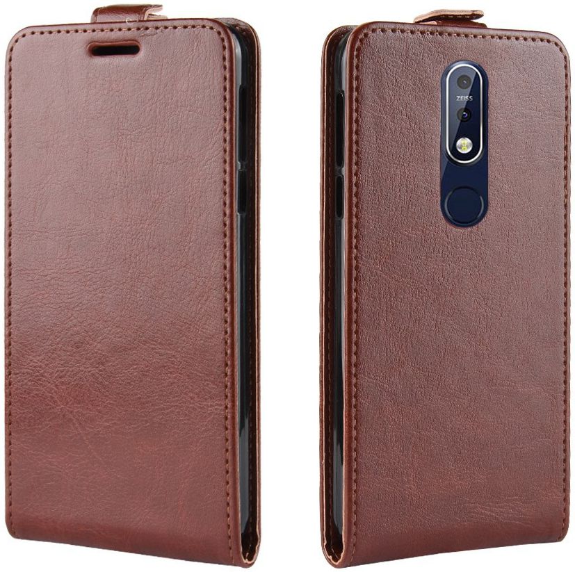 Nokia 7.1 Verticaal Flip Hoesje Bruin afbeelding 2