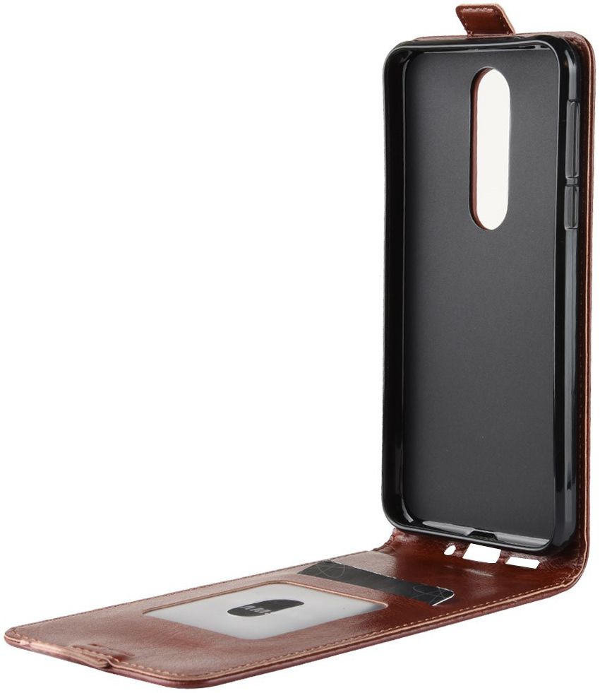 Nokia 7.1 Verticaal Flip Hoesje Bruin afbeelding 4