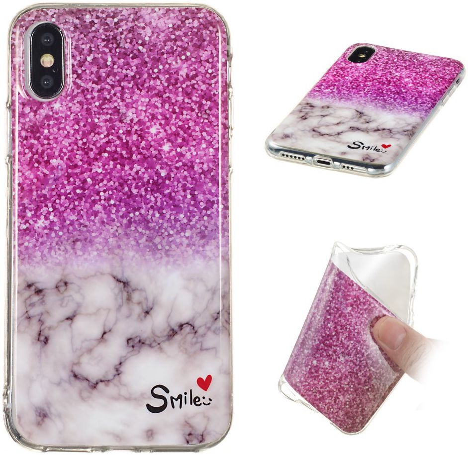 Apple iPhone XS TPU Hoesje met Marmer Opdruk Roze afbeelding 3