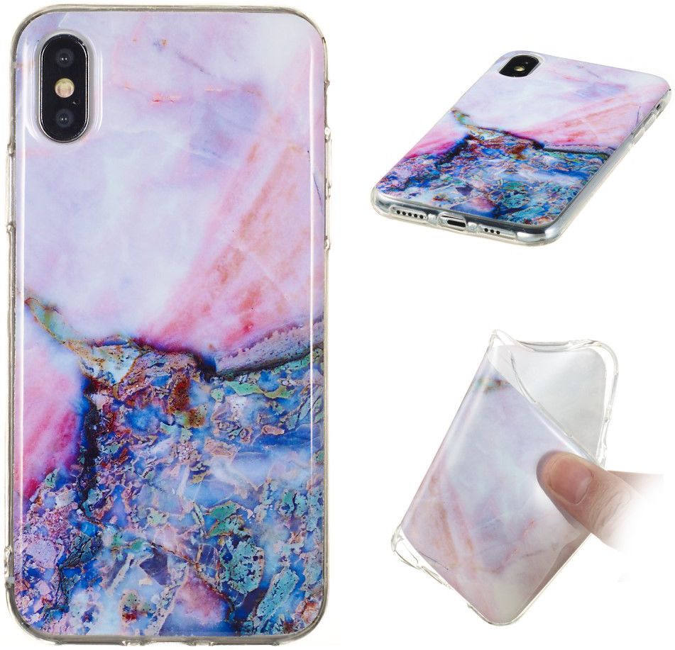 Apple iPhone XS TPU Hoesje met Marmer Opdruk Blauw afbeelding 3
