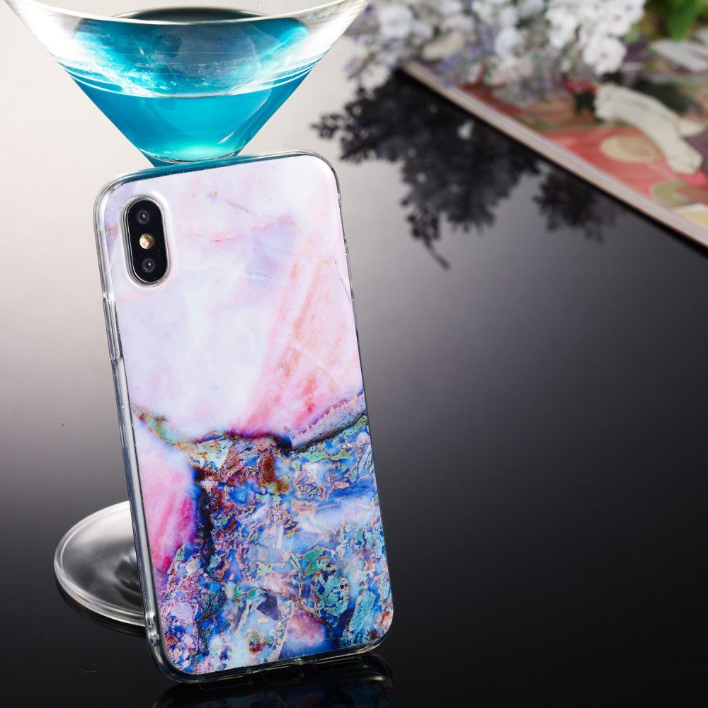 Apple iPhone XS TPU Hoesje met Marmer Opdruk Blauw afbeelding 5