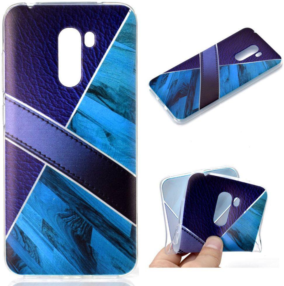 Xiaomi PocoPhone F1 TPU Backcover met Marmer en Leer Print Blauw afbeelding 6