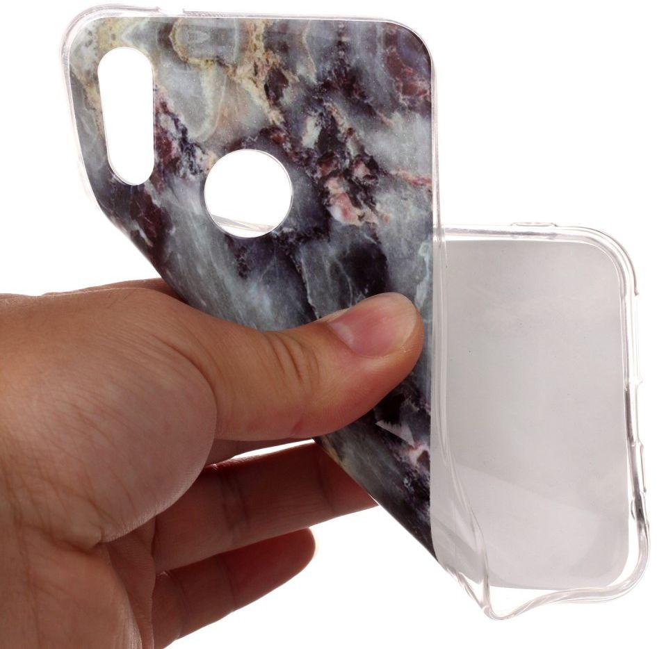 Huawei P20 Lite TPU Back Cover met Marmer Print Zwart afbeelding 3