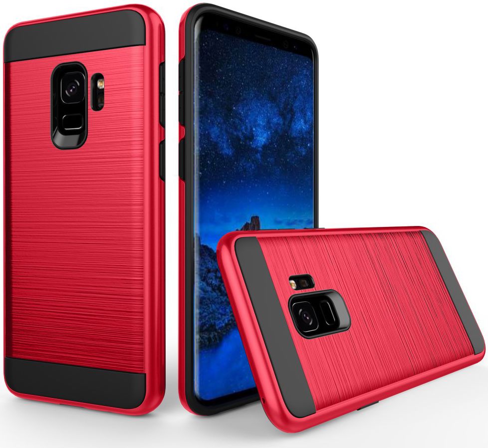 Samsung Galaxy S9 Geborsteld Hybride Hoesje Rood afbeelding 2