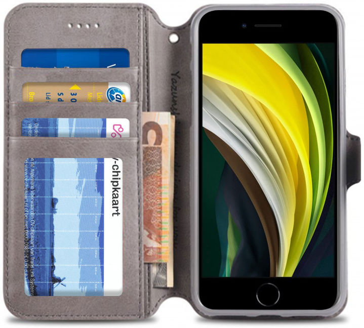 AZNS Apple iPhone SE (2020/2022) Hoesje Retro Wallet Book Case Grijs afbeelding 4