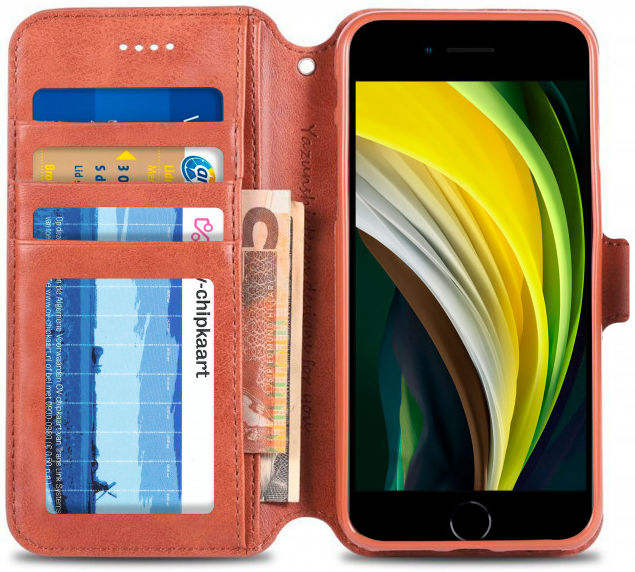 AZNS Apple iPhone SE (2020/2022) Hoesje Retro Wallet Book Case Bruin afbeelding 1