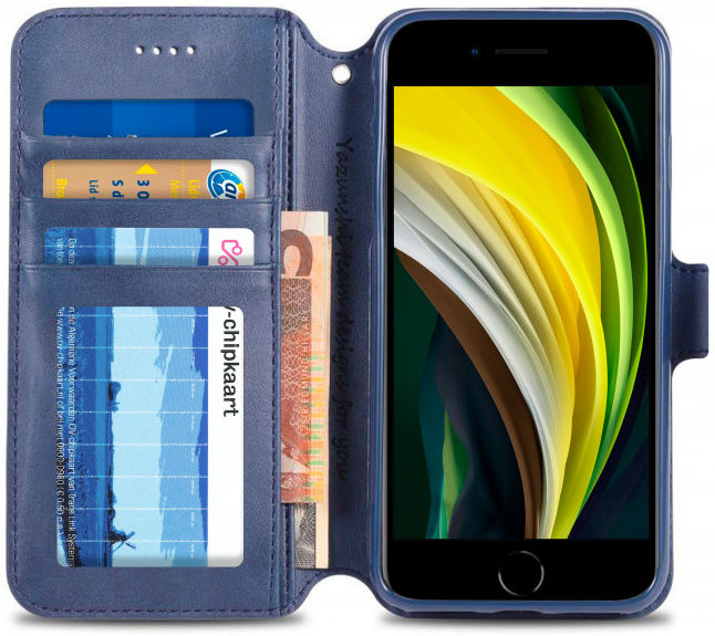AZNS Apple iPhone SE (2020/2022) Hoesje Retro Wallet Book Case Blauw afbeelding 1
