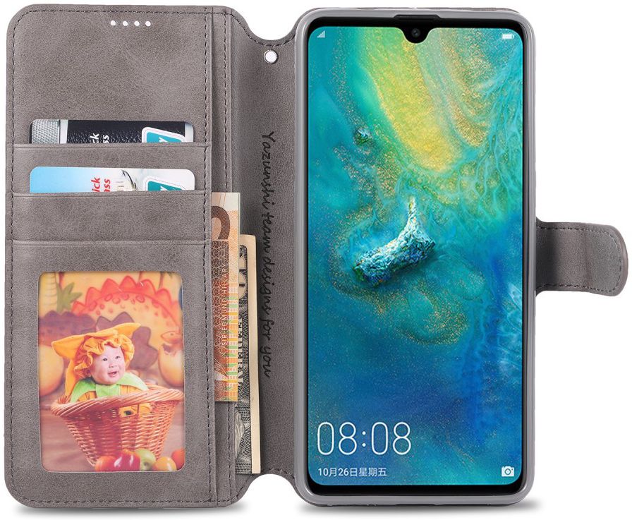 Huawei Mate 20 Portemonnee Hoesje Grijs afbeelding 2