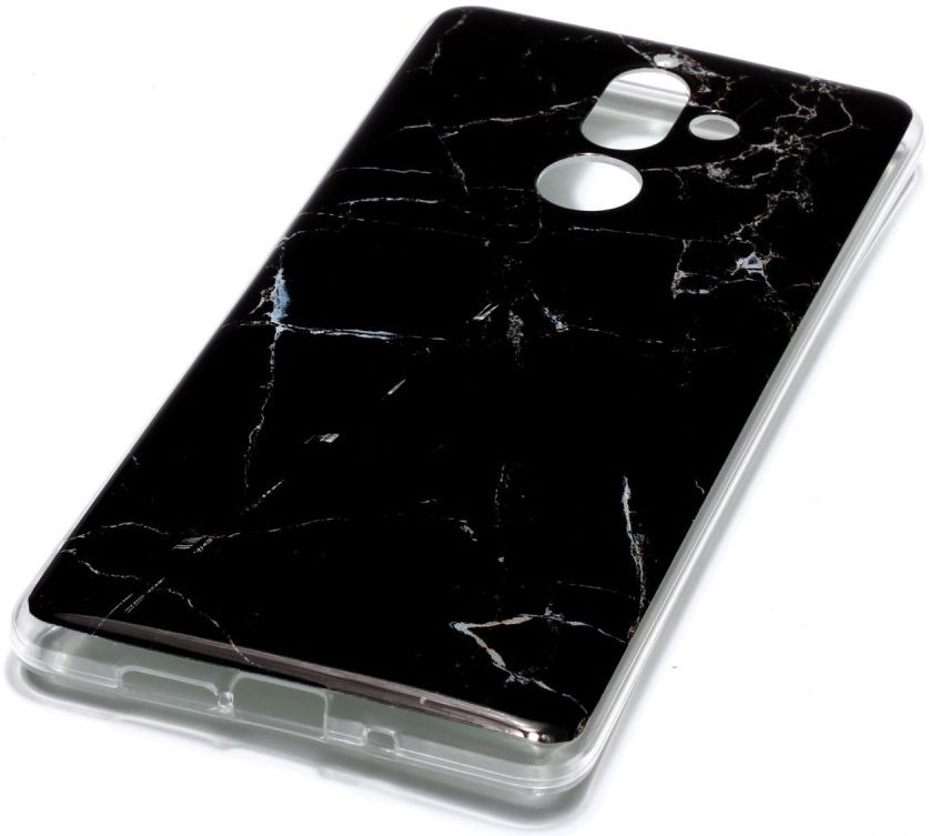 Nokia 7 Plus TPU Hoesje met Marmer Opdruk Zwart afbeelding 2