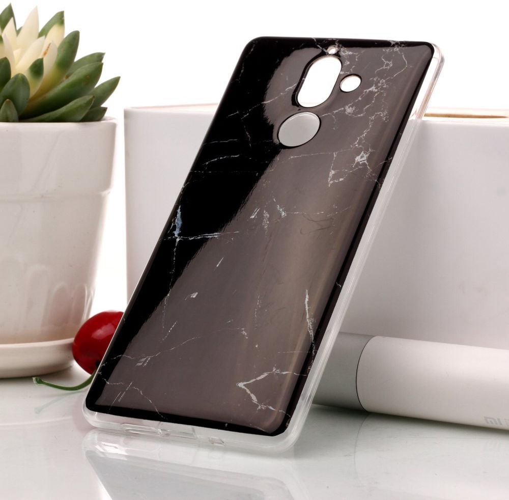 Nokia 7 Plus TPU Hoesje met Marmer Opdruk Zwart afbeelding 4