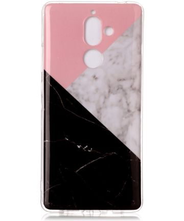 Nokia 7 Plus TPU Hoesje met Marmer Opdruk Roze Zwart Hoesjes