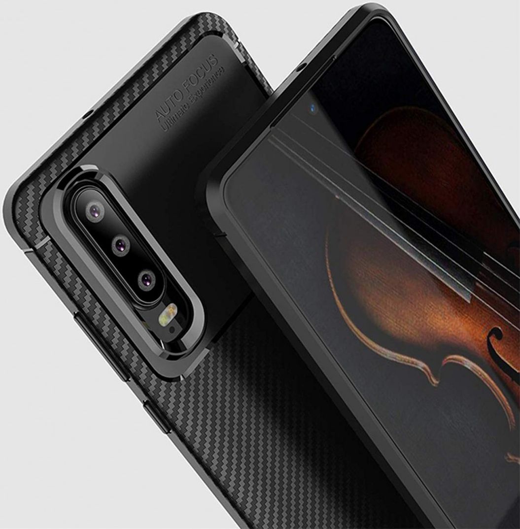 Huawei P30 Siliconen Carbon Hoesje Zwart afbeelding 2