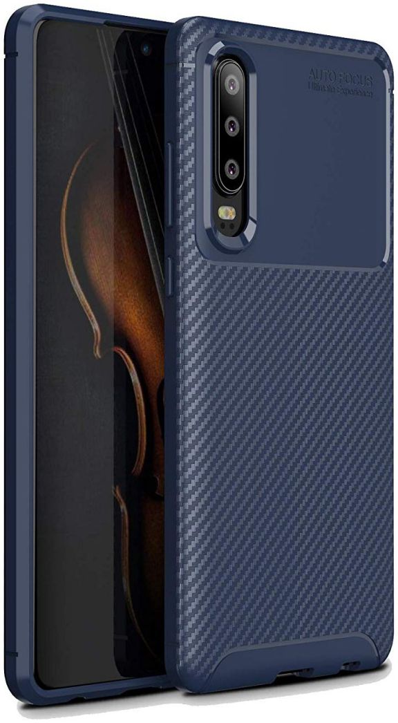 Huawei P30 Siliconen Carbon Hoesje Blauw afbeelding 1